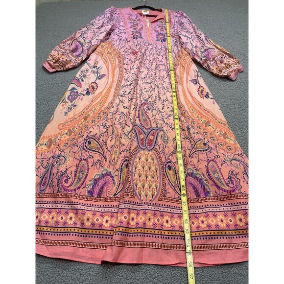 Farm Rio Anthropologie Maxi Dress Women Pink Floral Preppy Boho Retro Sz L NWT - Picture 4 of 14